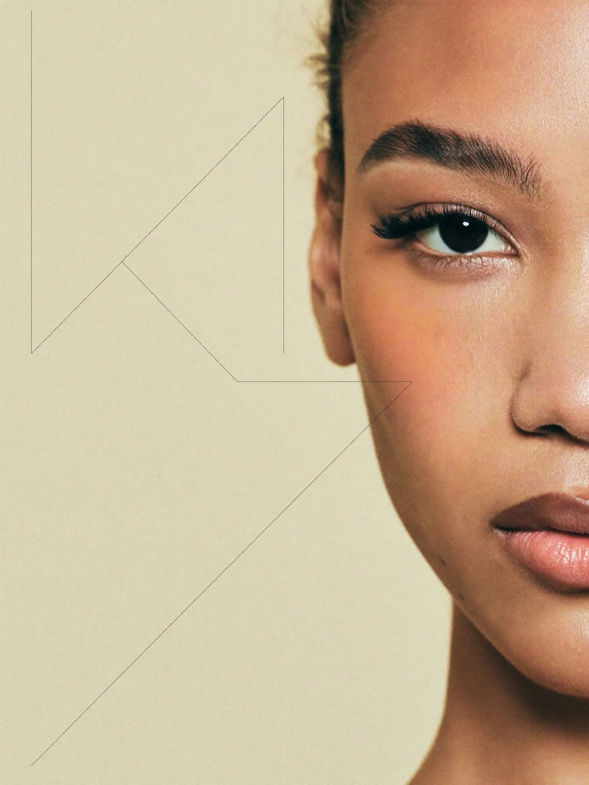 Beauty close-up with fine geometric detail lines