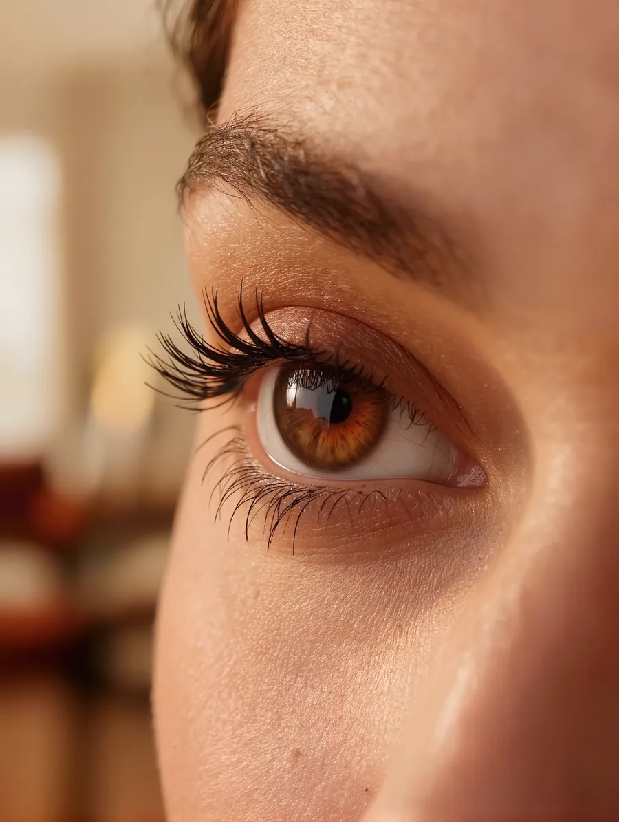 Close-up of natural lashes softly lifted and curled