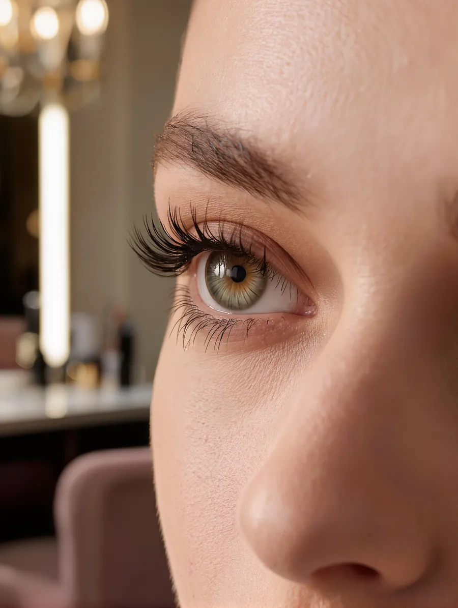 Soft, lightweight volume lash extensions framing a hazel eye